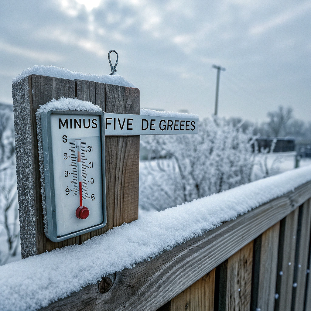 AI generated image by Red Panda AI: minus five degrees, bitter cold, outside thermometer