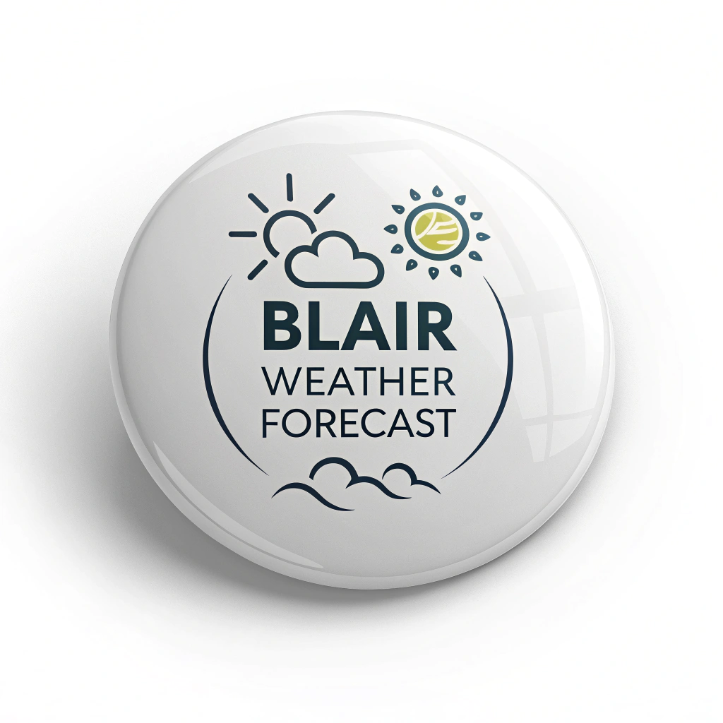 AI generated image by Red Panda AI: "Blair Weather Forecast" icon or logo, on white background, in a circle
