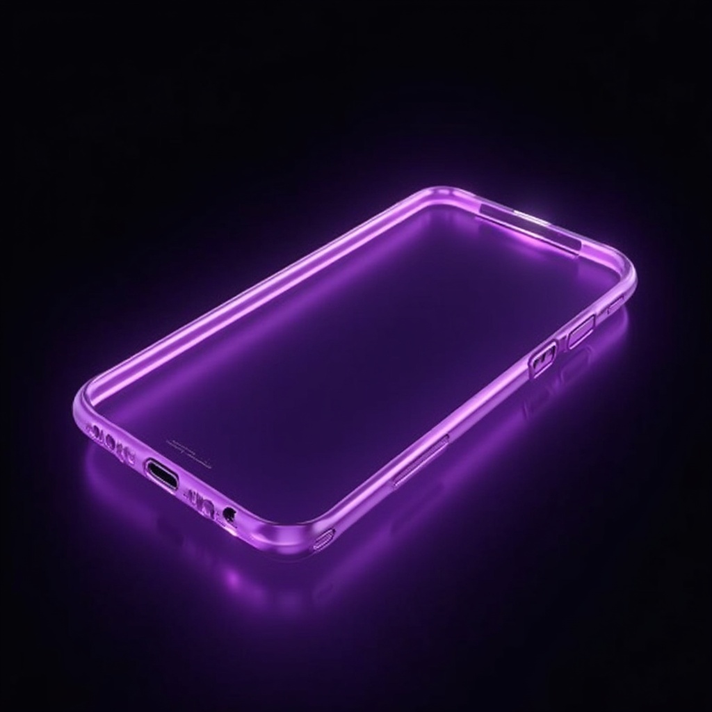 AI generated image by FLUX-Realism-Lora: A hyperrealistic 3D-rendered image of an invisible iPhone 16, where only its outer frame is visible, glowing in an elegant neon purple hue (4F1787). The phone is rotated at a precise angle:

X-axis: Tilted backward at 20 degrees
Z-axis: Rotated 15 degrees clockwise
This rotation gives the phone a dynamic three-quarter view, showing both its front and a subtle portion of its side frame. The frame has a sleek, metallic structure with rounded edges, smoothly reflecting ambient light. The power and volume buttons are subtly outlined, maintaining realism.

The screen is transparent, with a faint spherical reflection near the center, enhancing the futuristic depth effect. The notch is clearly visible at the top, showing subtle sensor cutouts.

⚠ Do NOT show the camera frame on the back of the phone—only the glowing outline of the device should be visible.

The phone casts a soft purple glow onto the surface below, creating a gentle gradient reflection that enhances depth. The background is completely black, ensuring strong contrast that highlights the glowing purple frame. The lighting is subtle but focused, emphasizing the sleek, futuristic design without overpowering the scene.

The image should be rendered in photorealistic 3D style, ensuring a high level of detail and realism, with sharp reflections and smooth metallic edges