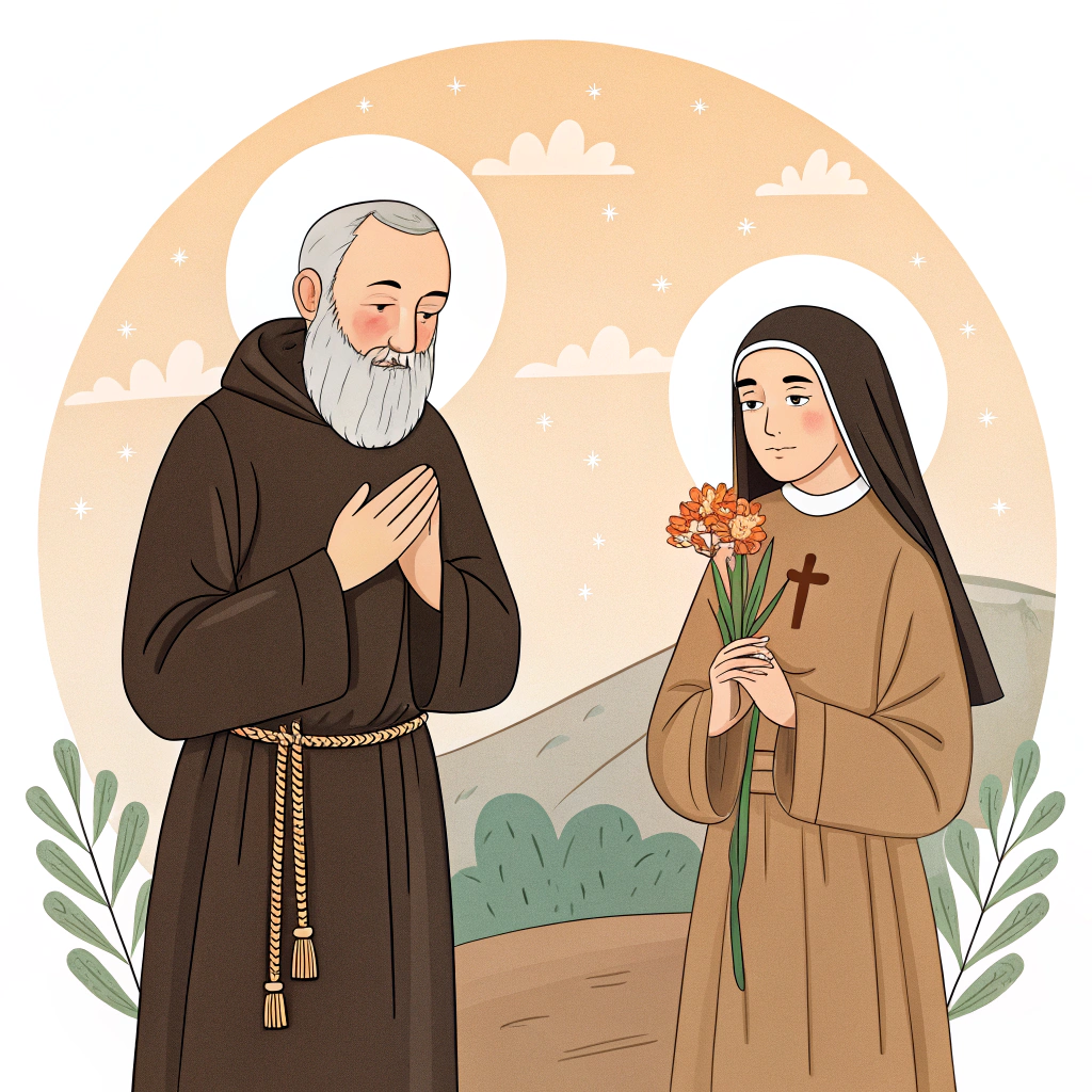 AI generated image by Red Panda AI: Crie uma imagem de padre pio e Santa Rita de Cássia 