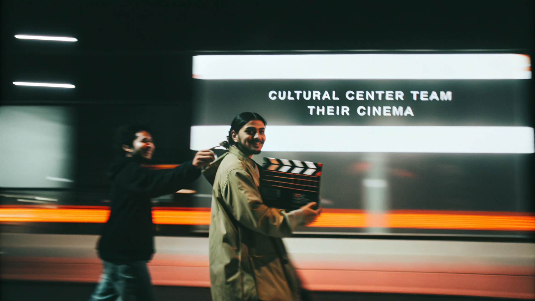 AI generated image by Red Panda AI: Make me a picture corresponding to the following subject: the cultural center team makes its cinema, like a movie poster. Hyperrealistic style, cinema lighting, spotlights