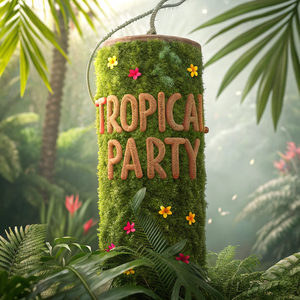 AI generated image by Red Panda AI: TEXTO CON DINAMITA TROPICAL ESTILO MUSGO QUE DIGA..  TROPICAL PARTY