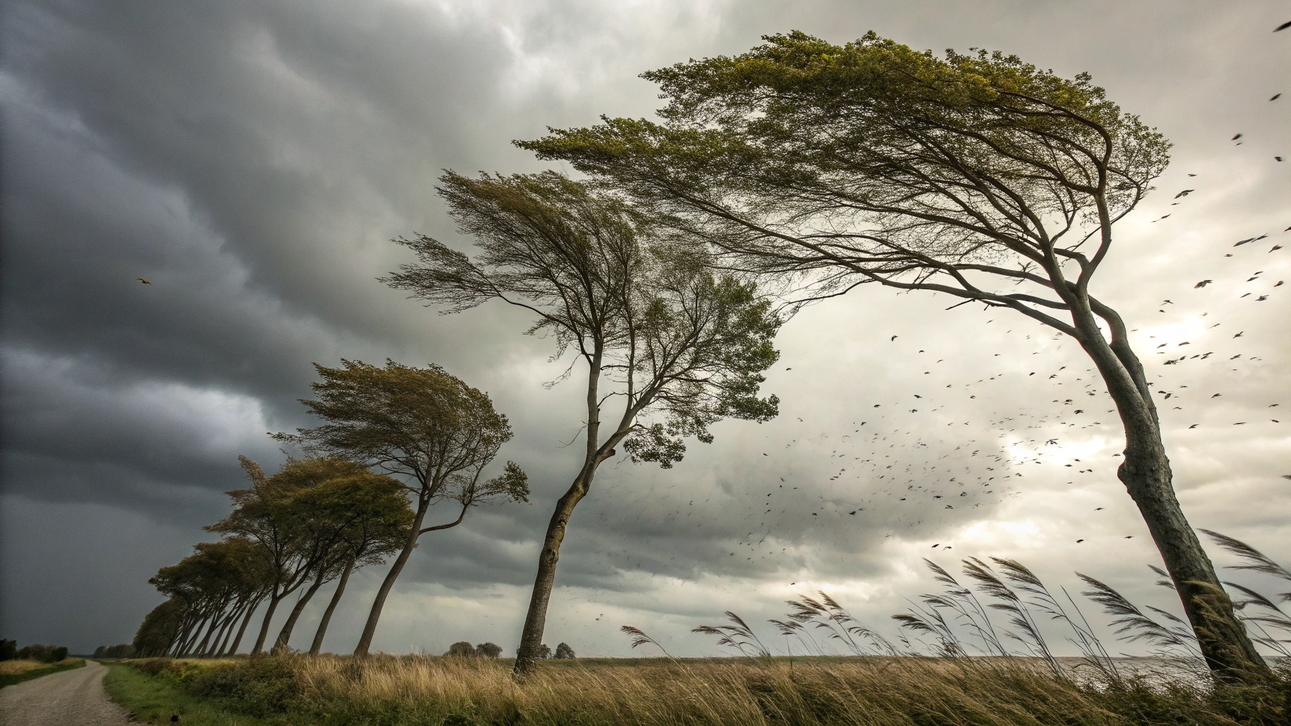 AI generated image by Red Panda AI: Trees blowing around in the wind and storm