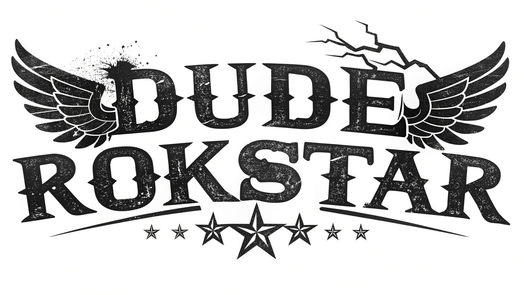 AI generated image by Red Panda AI: "Dude Rokkstar" logo using a heavy metal font, bold, strong, powerful, on white background