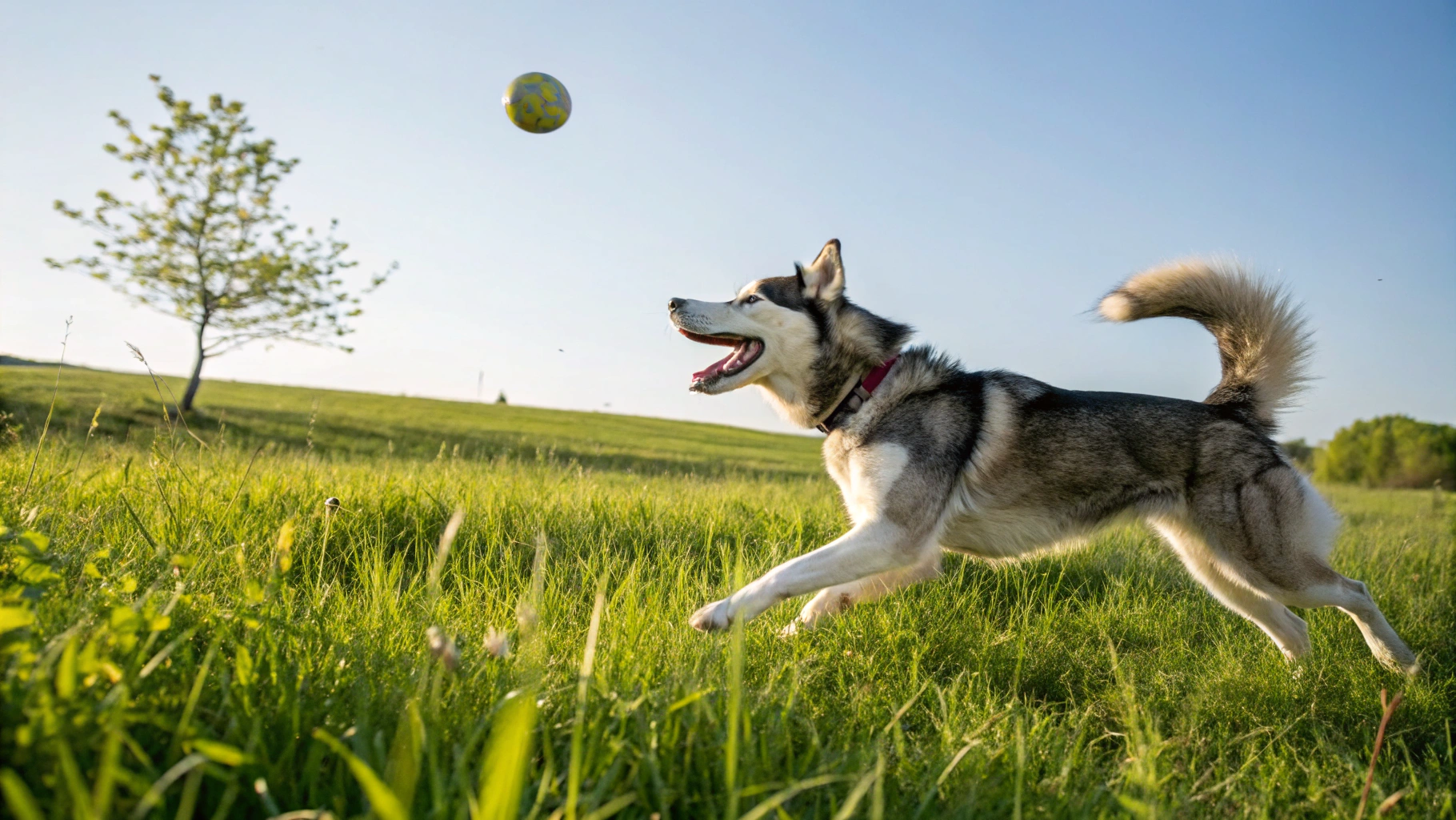AI generated image by Red Panda AI: husky dog playing with ball