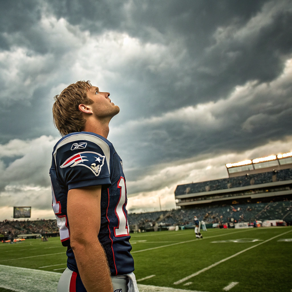 AI generated image by Red Panda AI: Un joueur de football au bord du terrain regardant dans le ciel