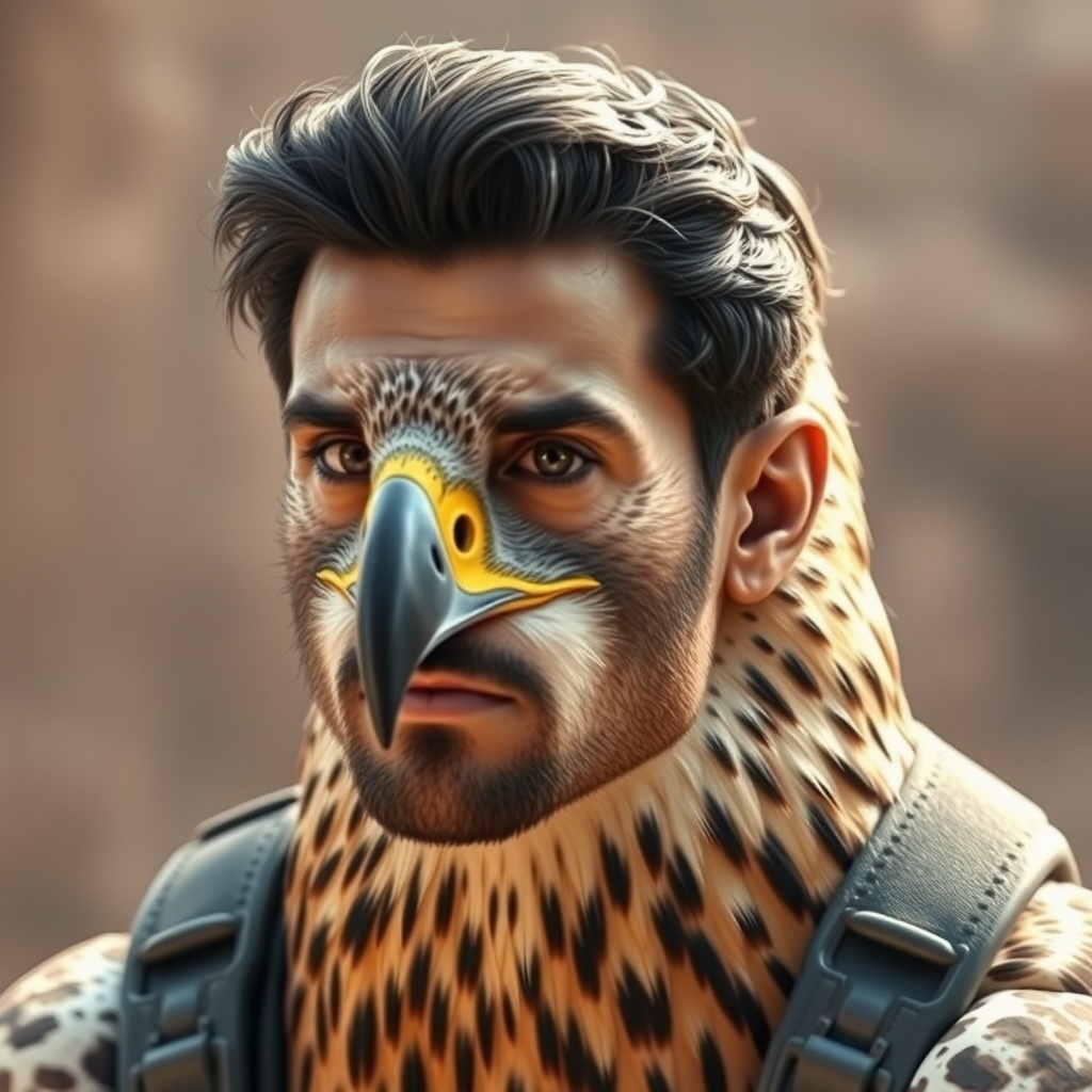 AI generated image by FLUX.1-schnell: MAKE A ACTION MOVIE 3D TITTLE "KHURESHI ABRAHM" FALCON FACE
 IN THE BACKGOUND