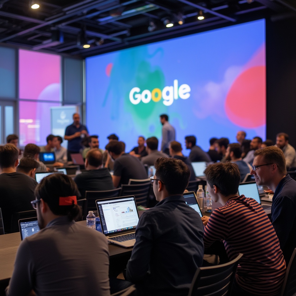 AI generated image by FLUX.1-pro: Google themed hackathon showcasing the Gemini 2 new features