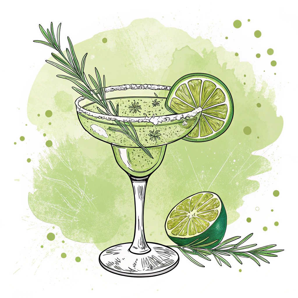 AI generated image by Red Panda AI: hola, generame un diseño vectorizado aesthetic de un coctel margarita, con un limón y que sea verde oliva, que se vea aesthetic 