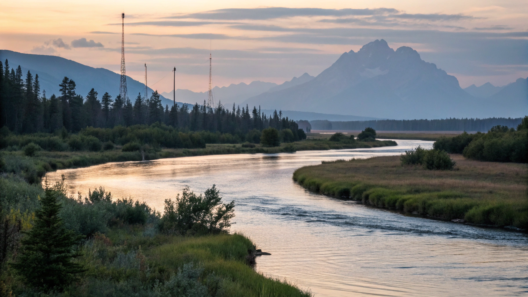 AI generated image by Red Panda AI: "El Poder del Sonido"
Un paisaje sereno con un río brillante al atardecer, desde donde emanan ondas de sonido visibles, flotando en el aire con un efecto mágico.