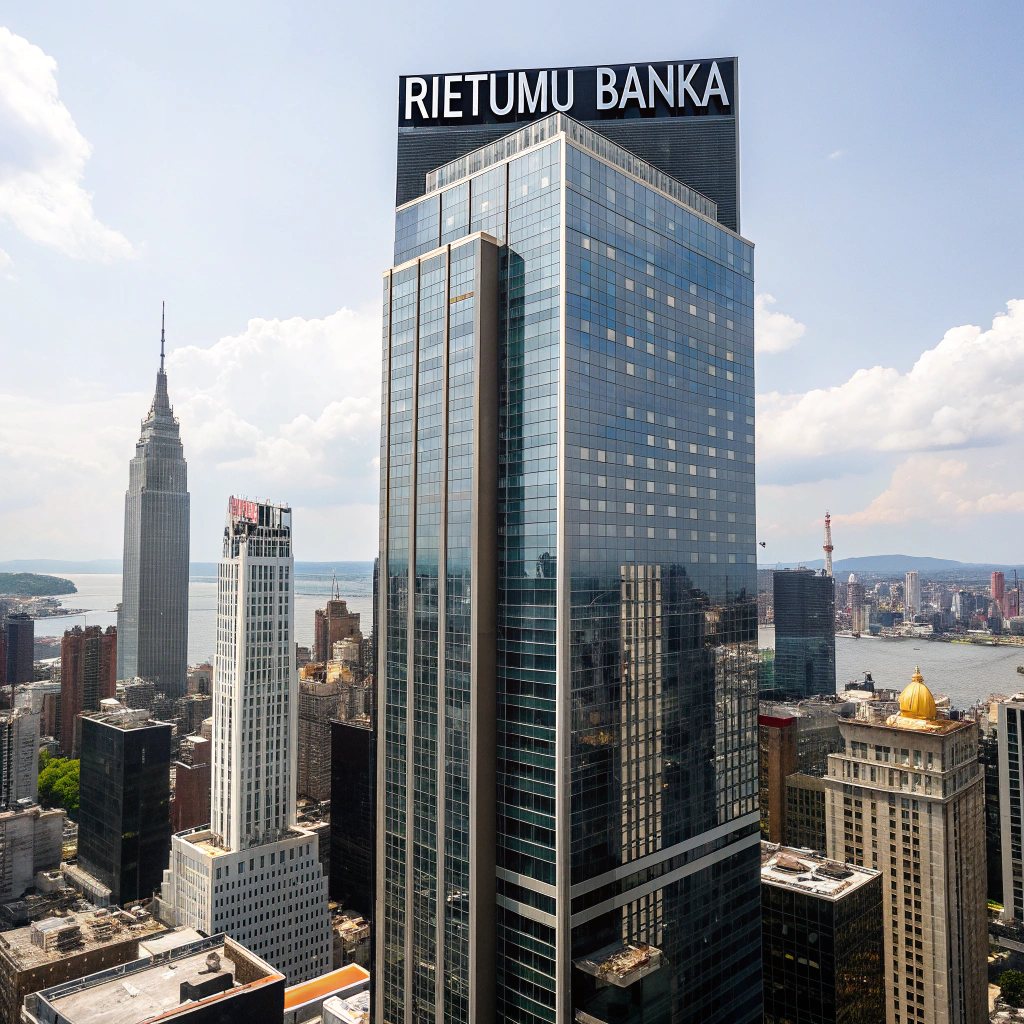 AI generated image by Red Panda AI: Create a skyscraper in NY image with Rietumu Banka name on top