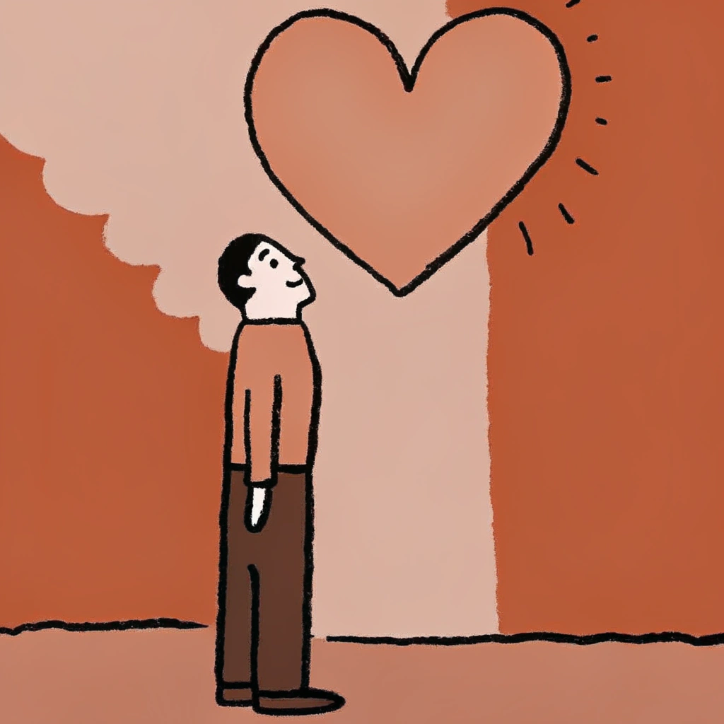 AI generated image by FLUX.1-schnell: A man with a tall heart 