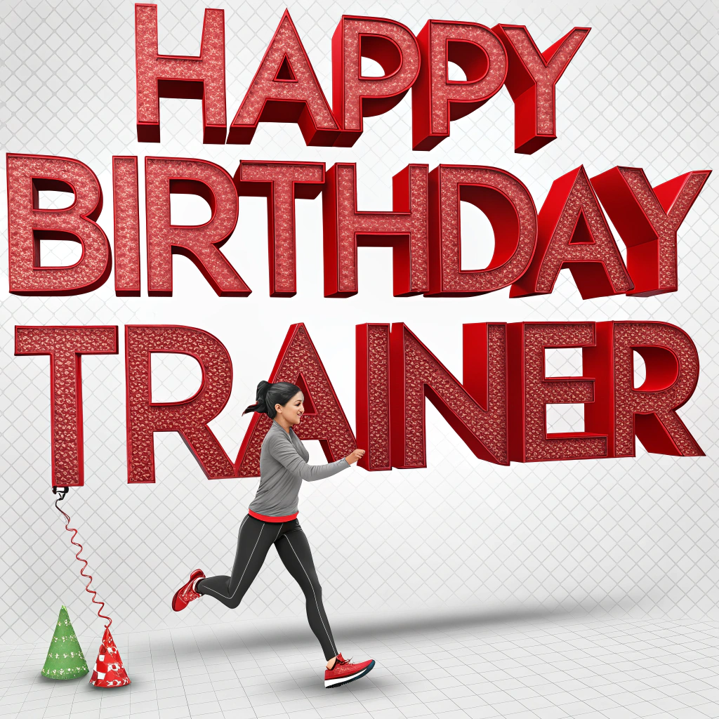 AI generated image by Red Panda AI: lettering: Happy Birthday Trainer
big red 3d letters
transparent background