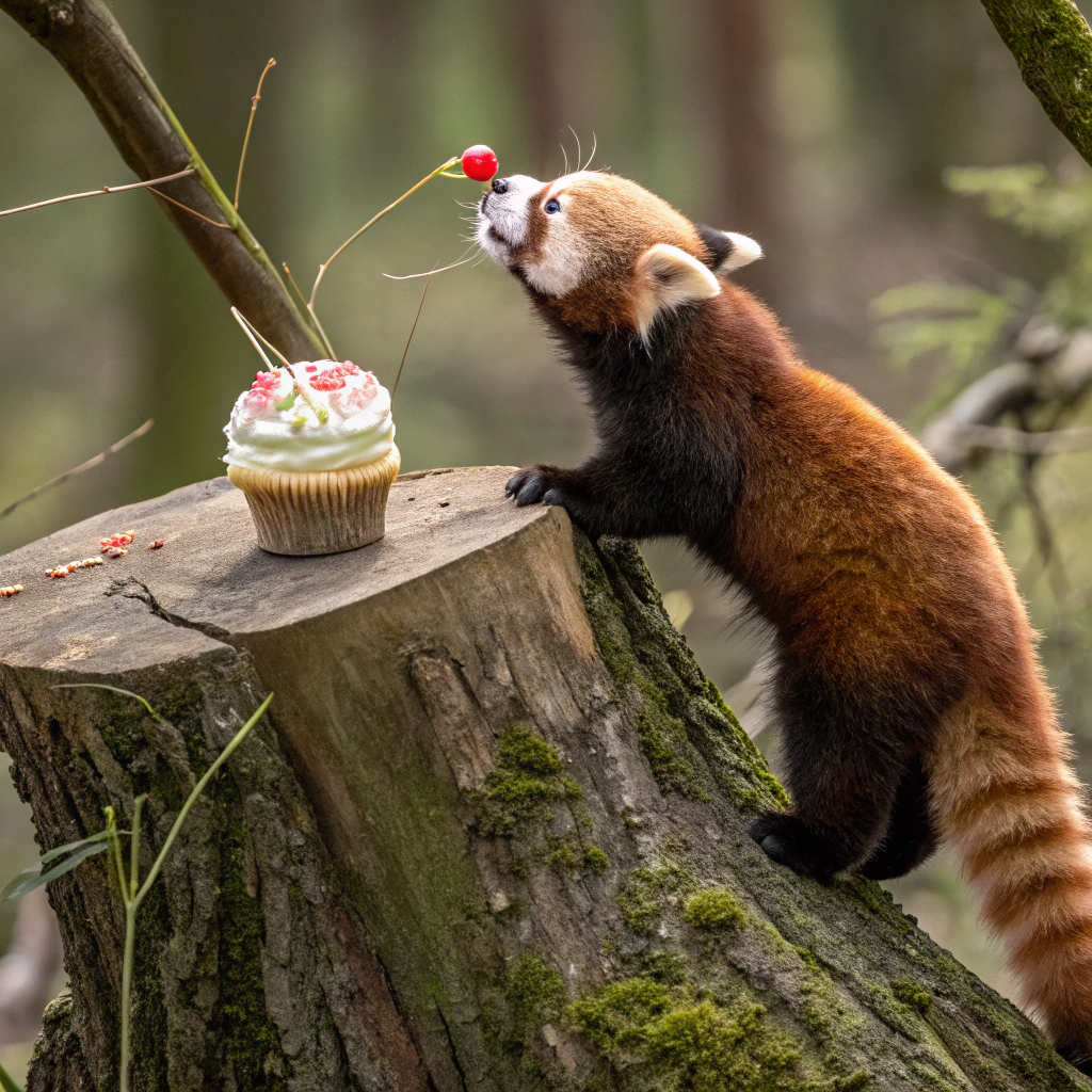AI generated image by Red Panda AI: red panna pic with cupcake in its hand