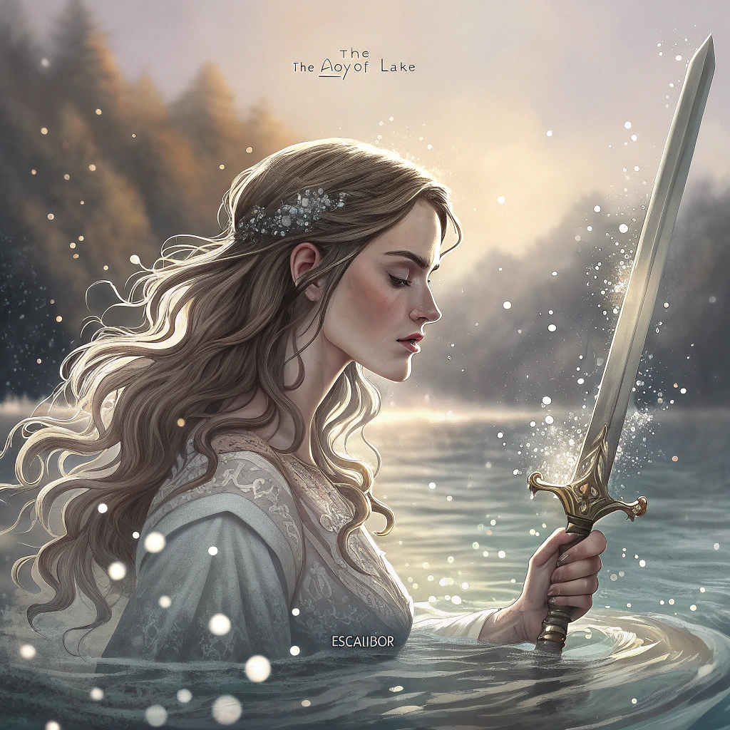 AI generated image by Red Panda AI: The Lady of the Lake rises gracefully from the misty waters, her flowing, wavy hair glistening with droplets of water. Light dances around her as shimmering sparkles float in the air, illuminating her serene expression. Surrounding her are the tranquil depths of the lake, enhanced by ethereal reflections that capture the essence of a mystical realm, symbolizing timeless beauty and allure.
502 / 5.000
The Lady of the Lake stands gracefully amidst the misty waters, wielding in her right hand the great sword of magic and power, Escalibor, her flowing, wavy hair glistening with water droplets. Light dances around her as sparkling sparkles float through the air, illuminating her serene expression. All around her are the tranquil depths of the lake, enhanced by ethereal reflections that capture the essence of a mystical realm, symbolizing timeless beauty and enchantment.