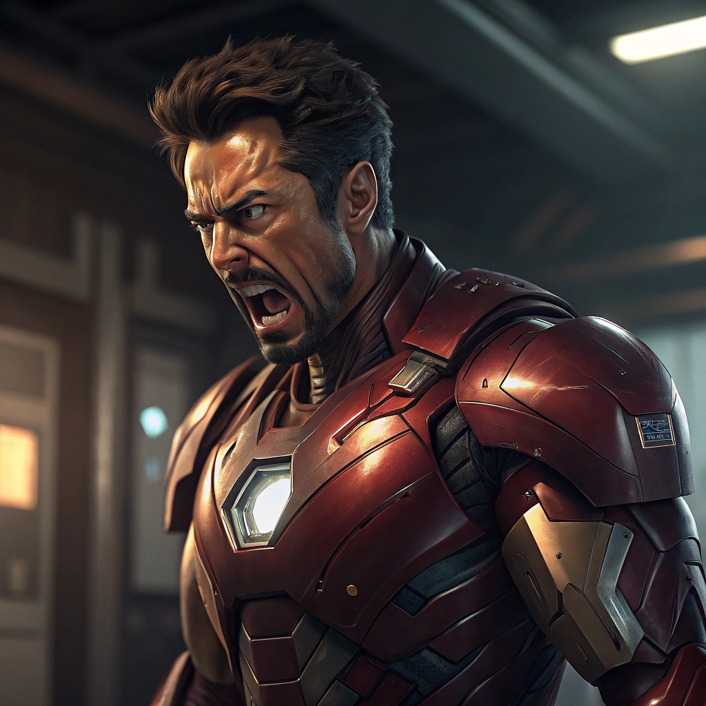 AI generated image by Red Panda AI: iron man énervé et musclé dans un style réaliste