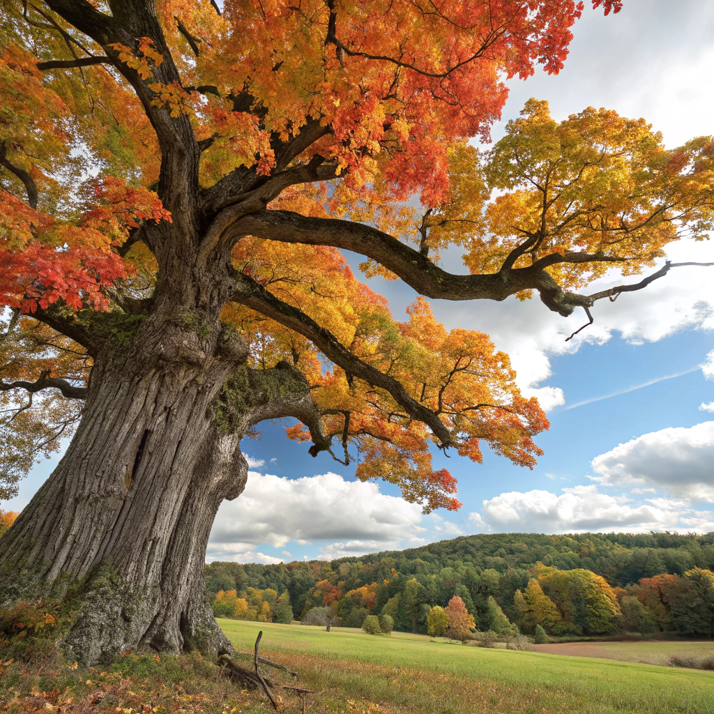 AI generated image by Red Panda AI: 120 year old oak tree in fall