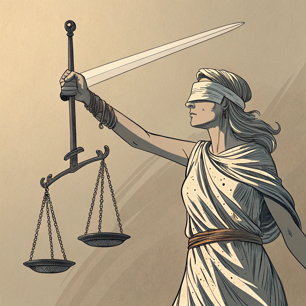 AI generated image by Red Panda AI: Justice holding a scale