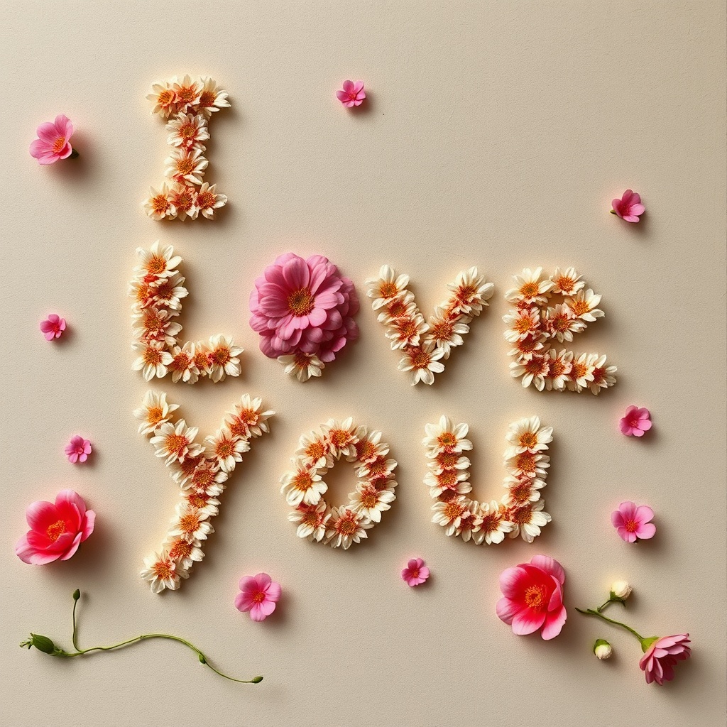 AI generated image by FLUX.1-schnell: Pallavi I love you in letters written using flowers 