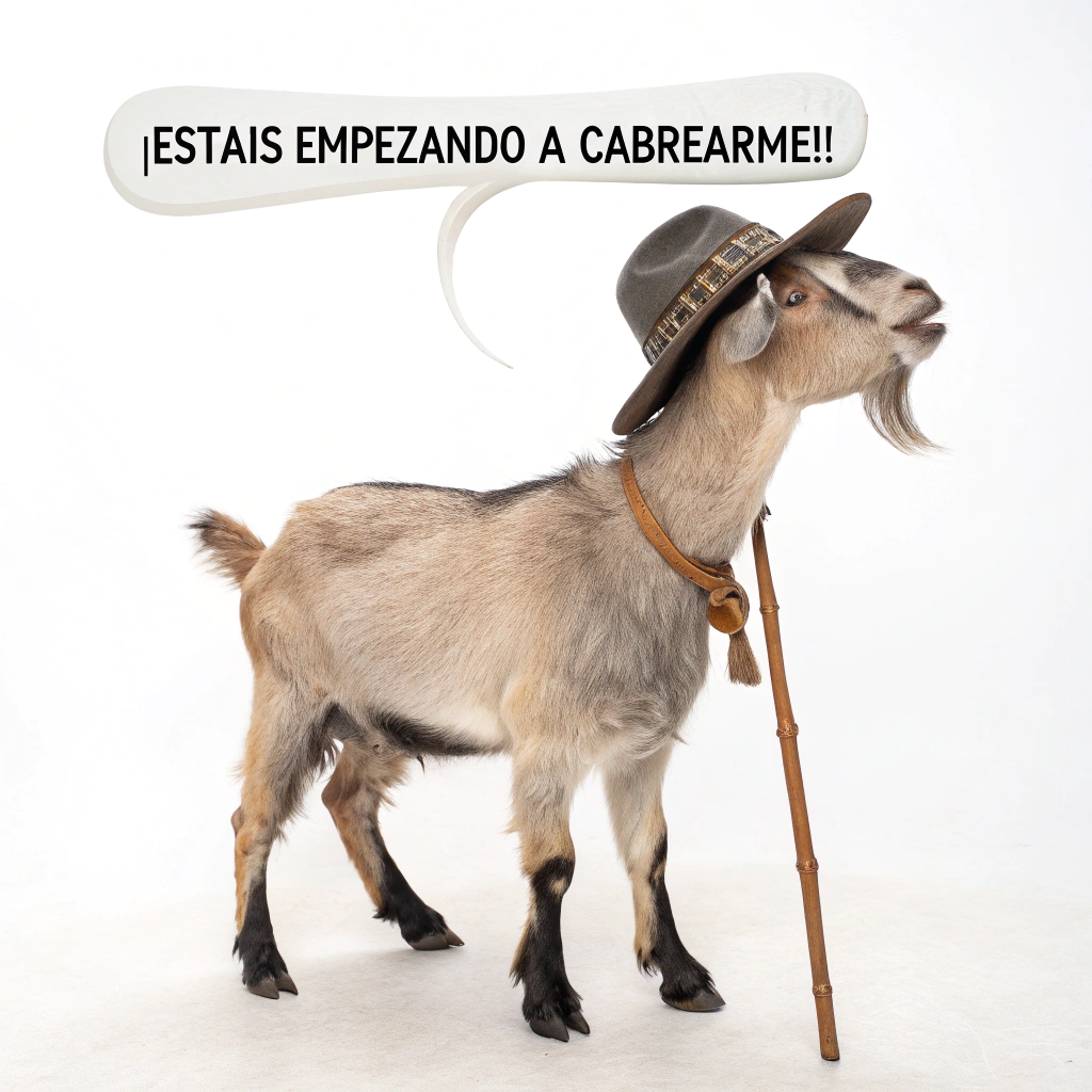 AI generated image by Red Panda AI: quiero crear una imagen caricaturesca de una cabra de pie, vestida de peregrina, con sombrero y bastón de peregrina, muy enfurecida y que diga en un globo de speak: ¡estáis empezando a cabrearme!!
la imagen que tenga fondo blanco
