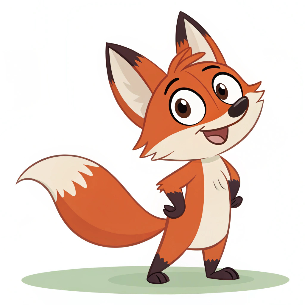AI generated image by FLUX.1-schnell: Fursona toony fox flat color anthro