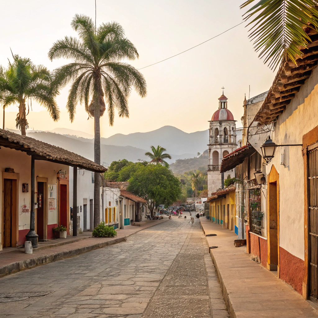 AI generated image by Red Panda AI: calle horizontal de un pueblo mexicano frente la calle horizontal 