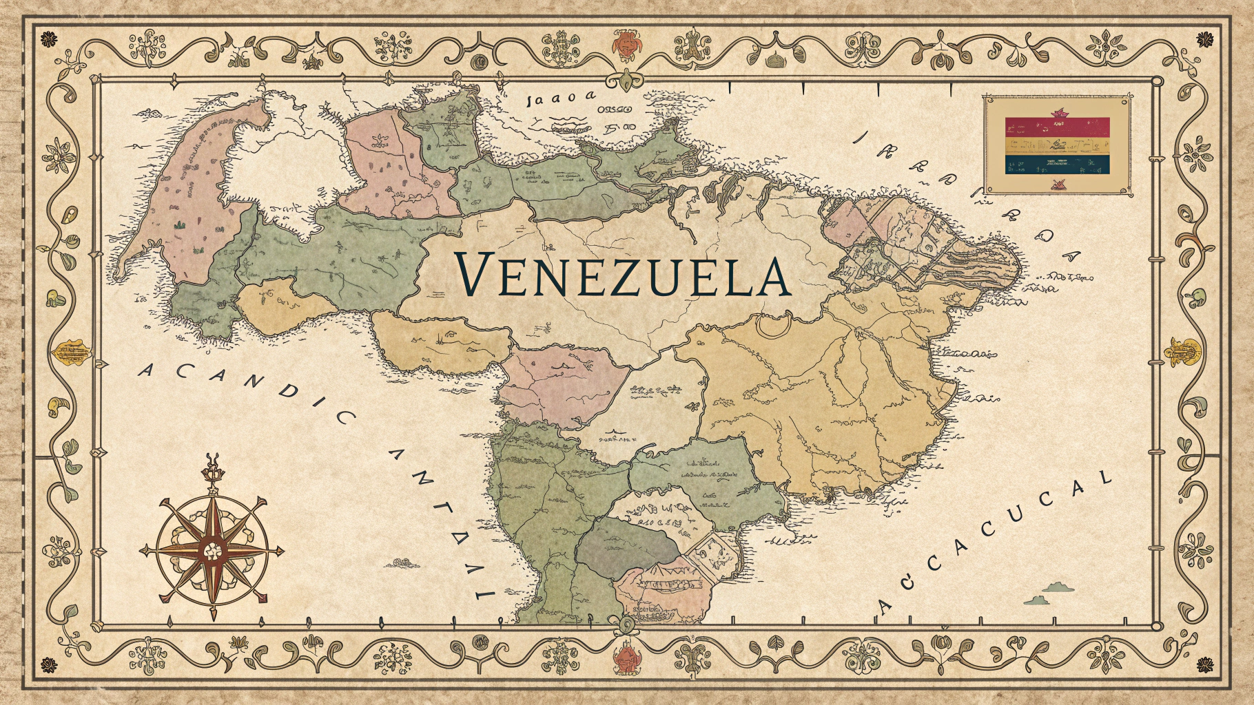 AI generated image by Red Panda AI: creame un mapa de venezuela con todos sus estados. 
en estilo vintaje
