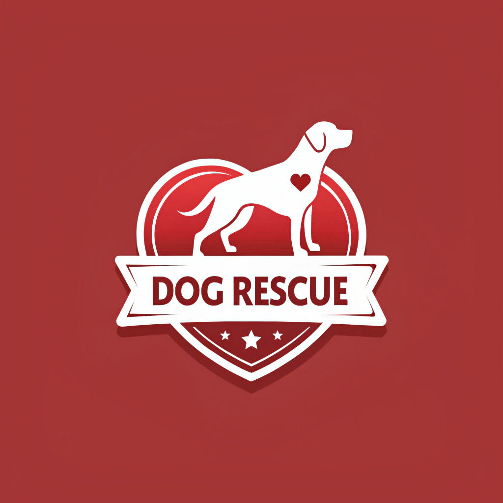 AI generated image by Red Panda AI: a rescue logo for dogs using only the colors red and white
