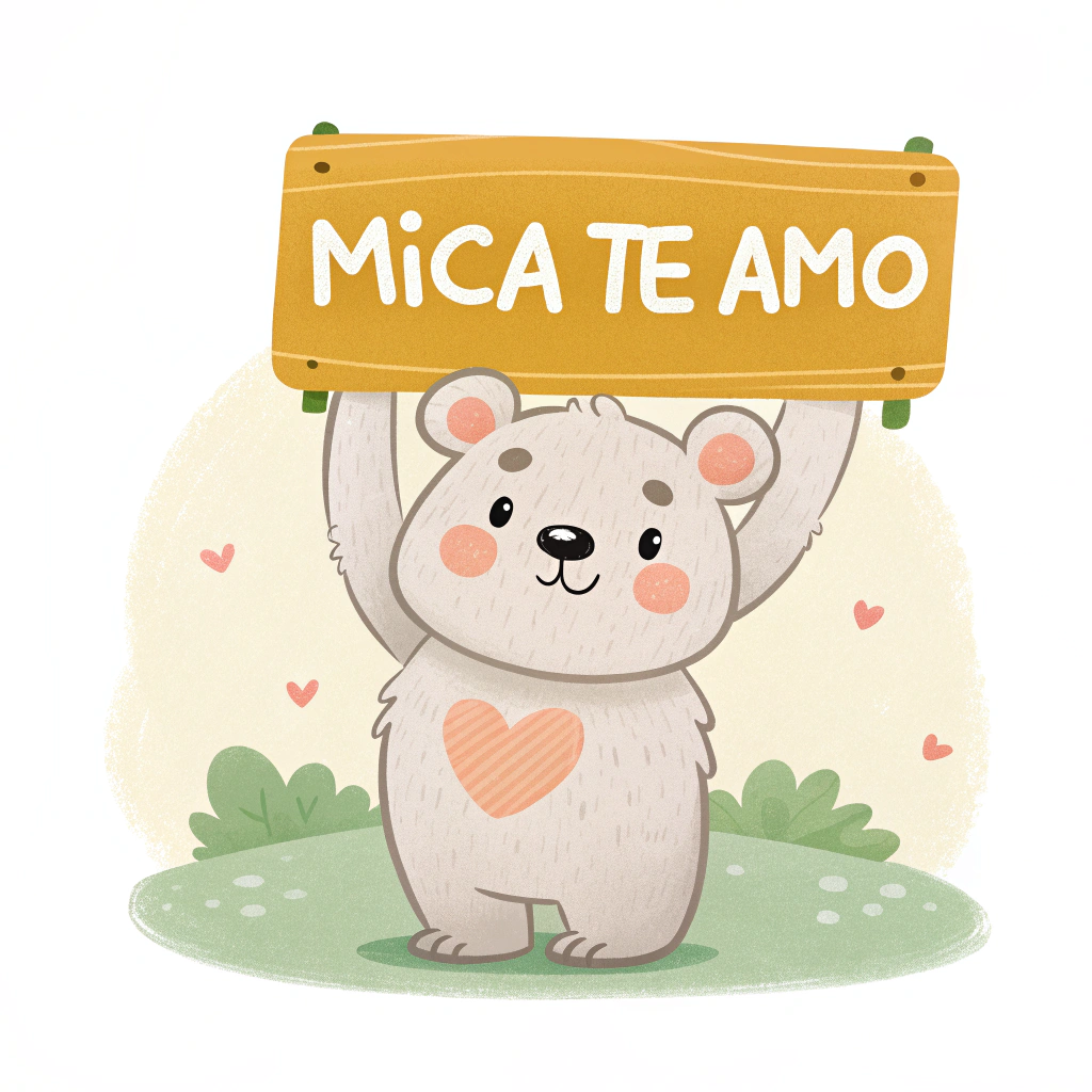 AI generated image by Red Panda AI: Me haces un cartel sostenido por un oso tierno que diga mica te amo 