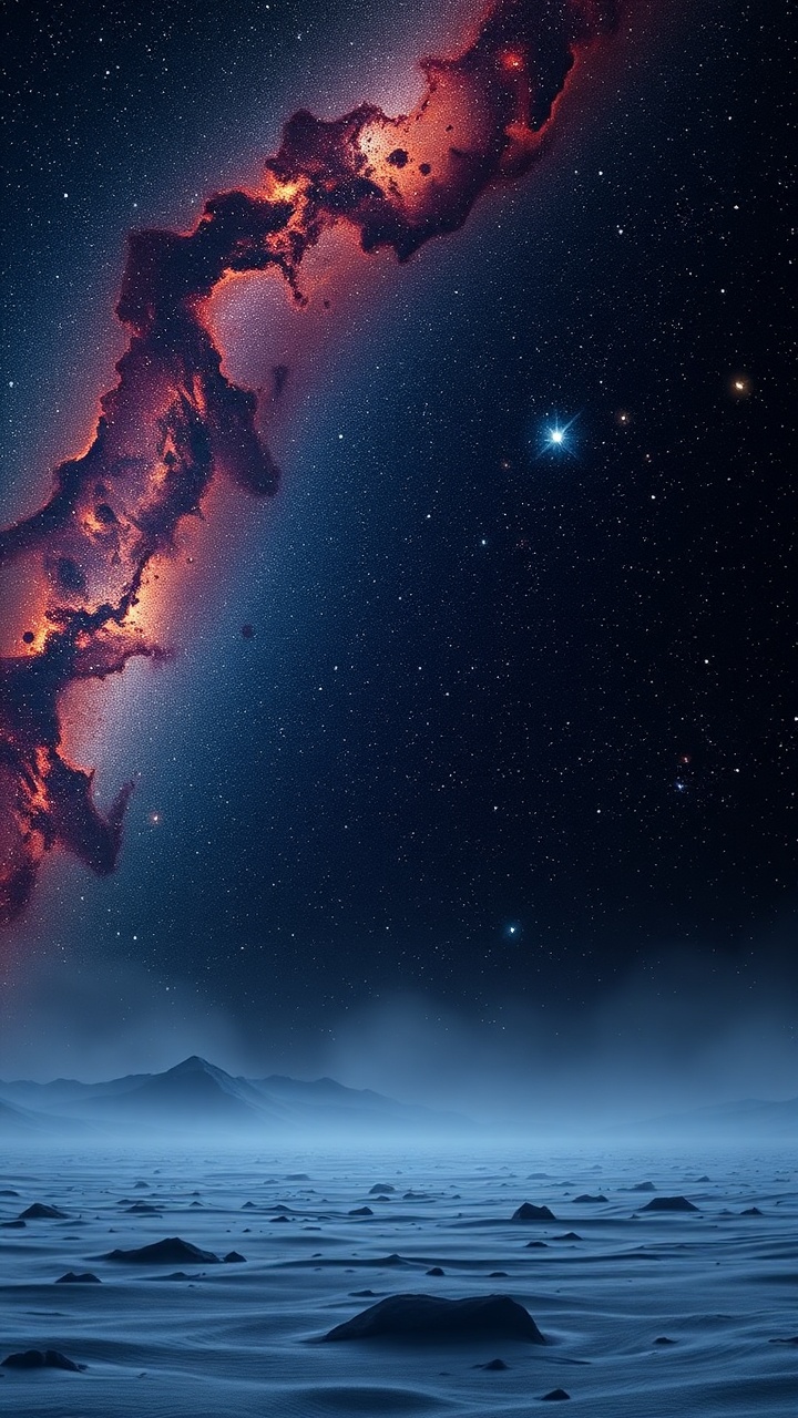 AI generated image by FLUX.1-schnell: In Heat Death: Part II, everything is cooling down in the universe. Here the stars are getting dim and the universe is getting empty and cold