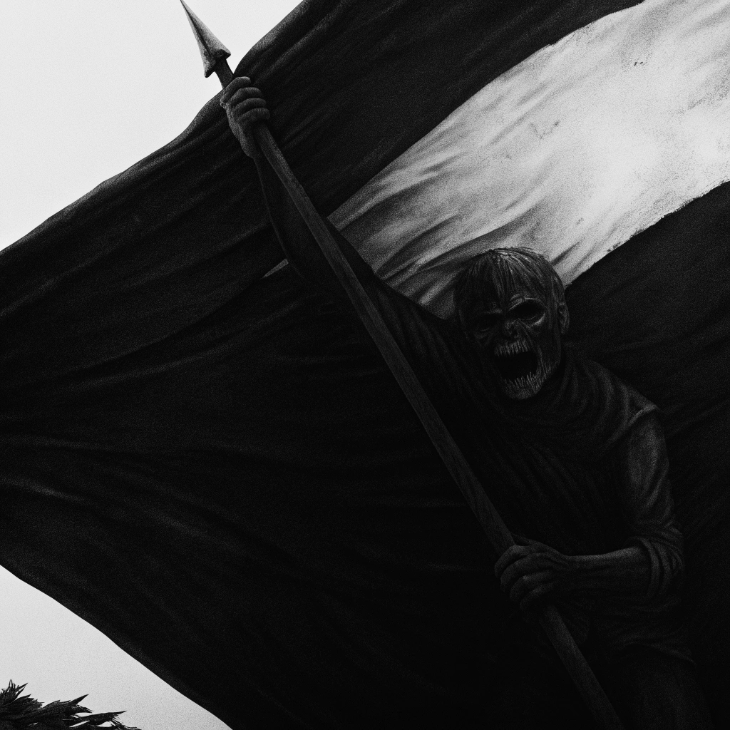 AI generated image by Red Panda AI: Eddie figura de iron maiden siendo atravesado por un mastil de una bandera argentina