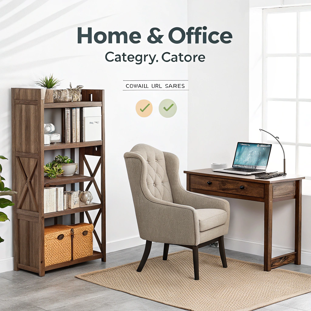 AI generated image by Red Panda AI: "Can you create a home and office category image for me to use on an e-commerce website?"

