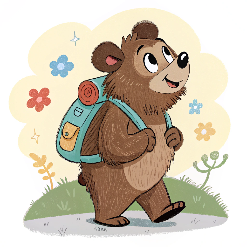 AI generated image by Red Panda AI: wearing a backpack 
cute bear brown furry full size disney chanel or cartoon