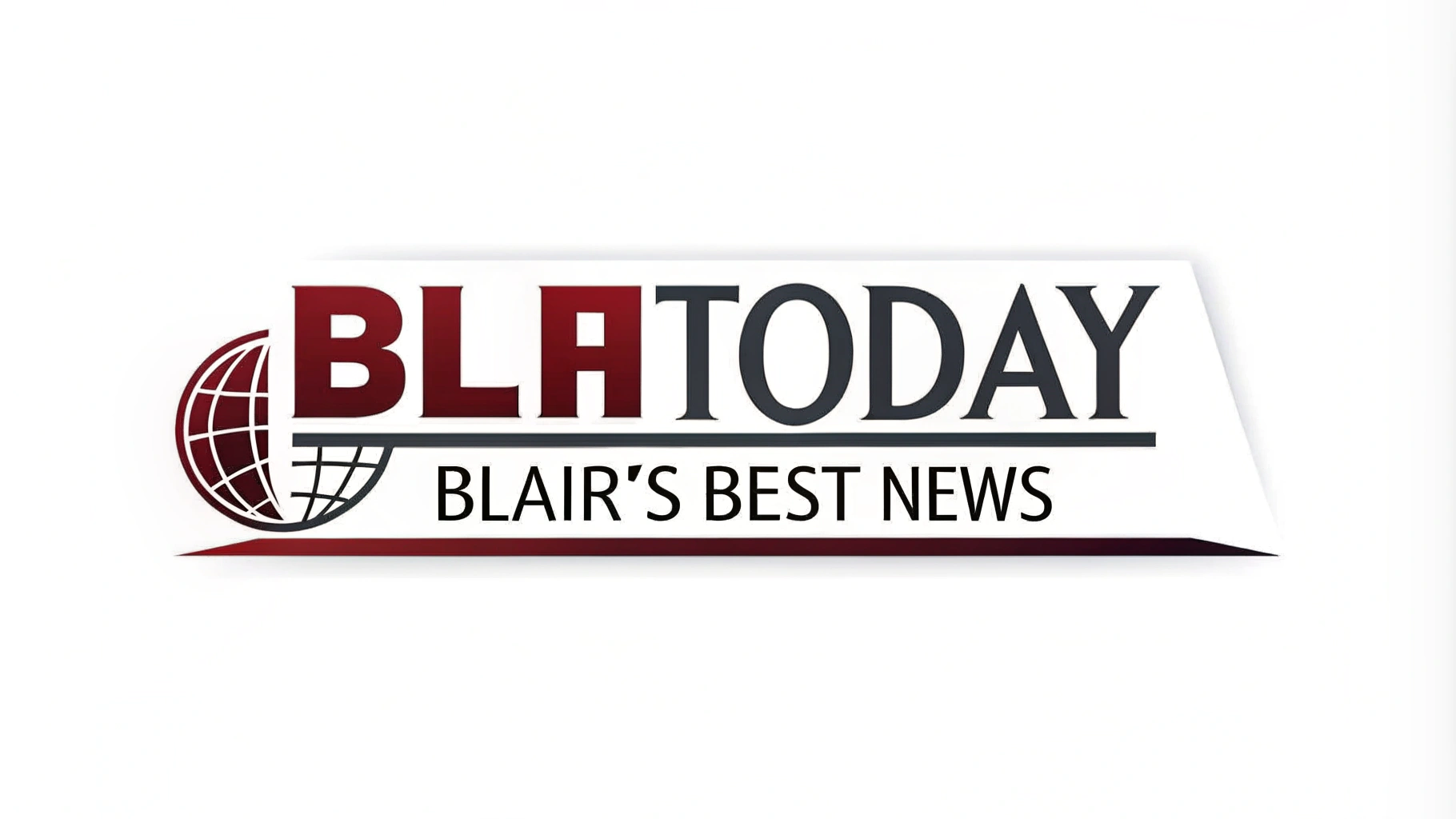 AI generated image by Red Panda AI: logo for online newspaper for the town of Blair, Nebraska.  The text is "BlairToday" and the tagline is "Blair's Best News".  the logo should be a flat file on white background, the logo should be an iconic news-style logo