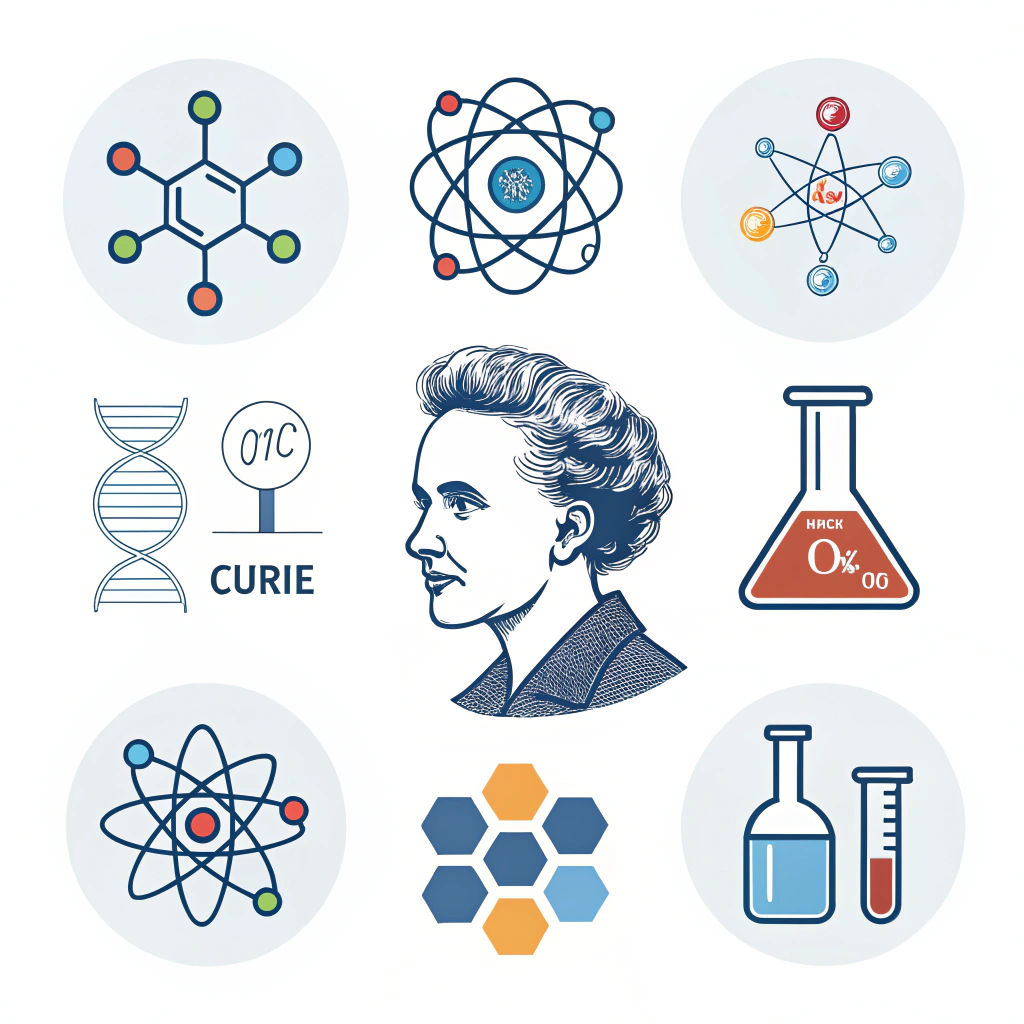 AI generated image by Red Panda AI: A set of logos and icons which can be used for a computational chemistry AI called curie
