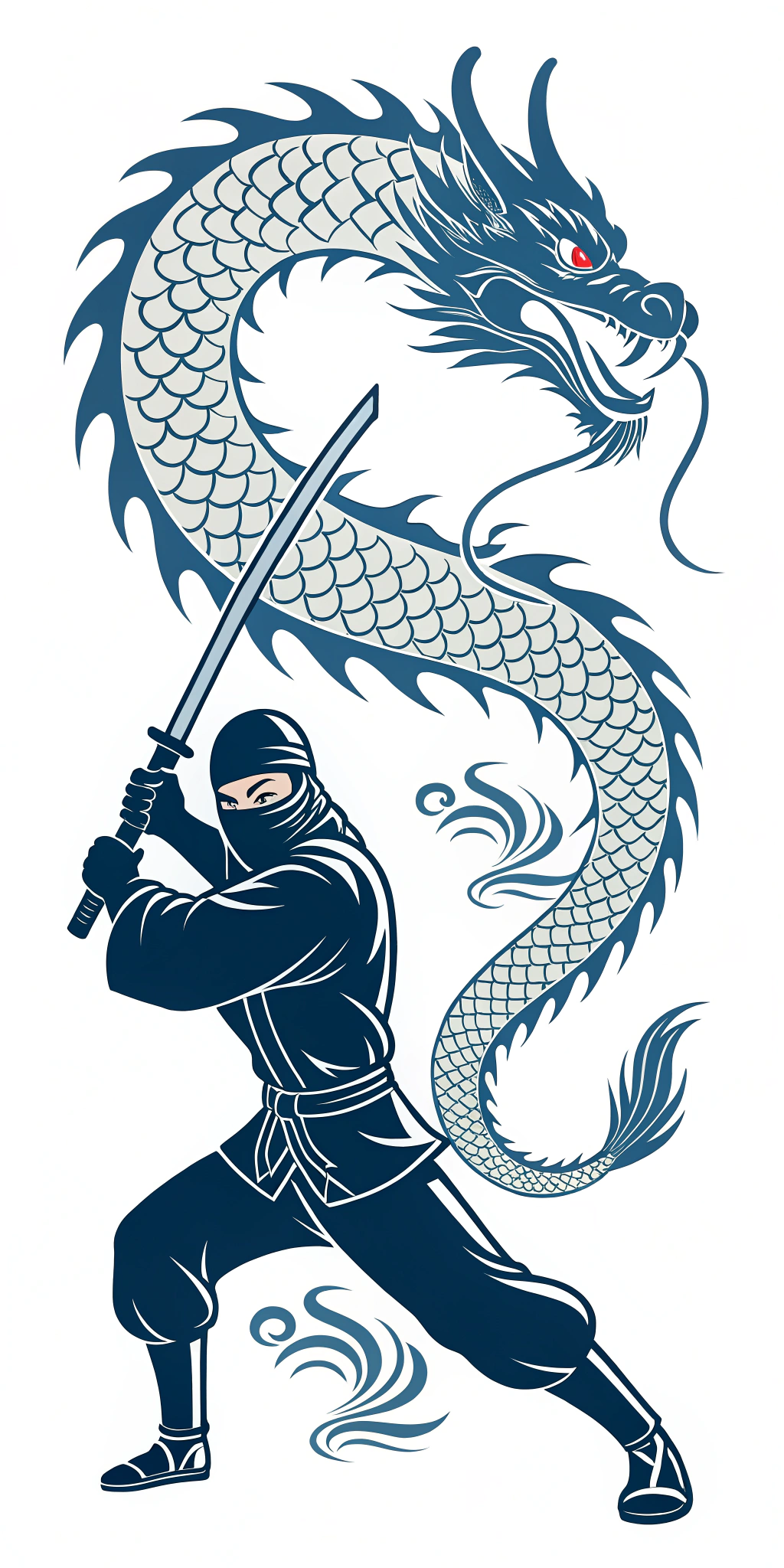 AI generated image by Red Panda AI: create me a logo with ninja and japanese traditional dragon