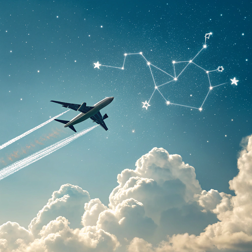 AI generated image by Red Panda AI: 飛機飛過，雲朵是處女座的圖案
