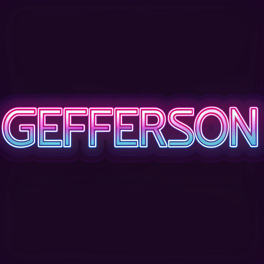 AI generated image by Red Panda AI: Un logo d'une typographie stylé écrit "Gefferson" dans un style néon, lumineux, techno, eletronic music