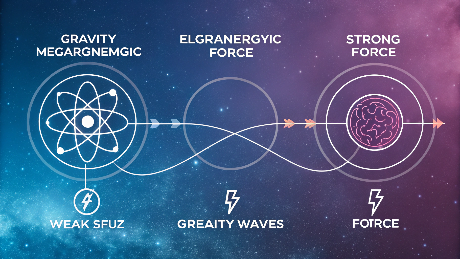 AI generated image by Red Panda AI: Draw a visual representation of the four forces in the universe (gravity, electromagnetic force, strong force, and weak force).