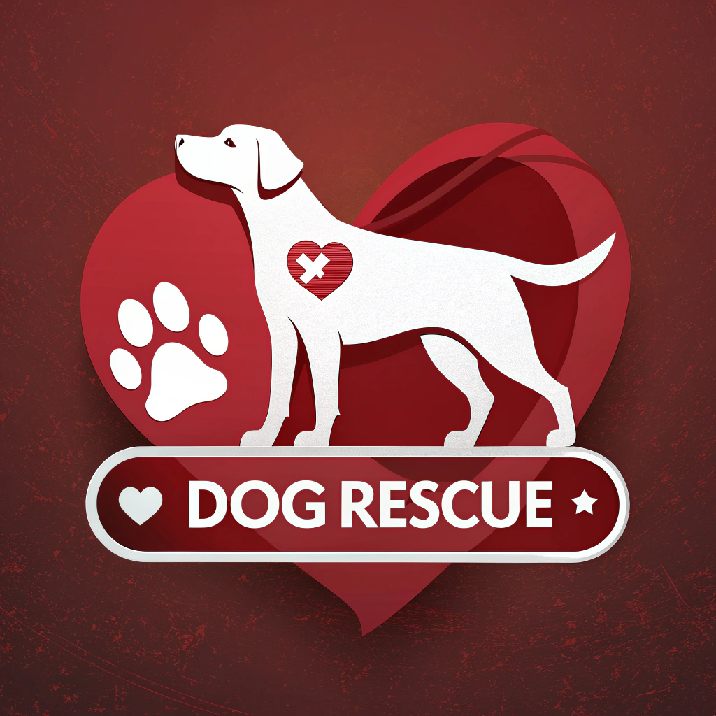 AI generated image by Red Panda AI: a rescue logo for dogs using only the colors red and white