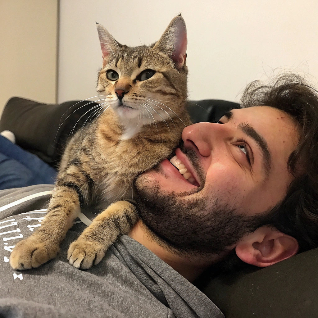 AI generated image by Red Panda AI: Cat on a man face 