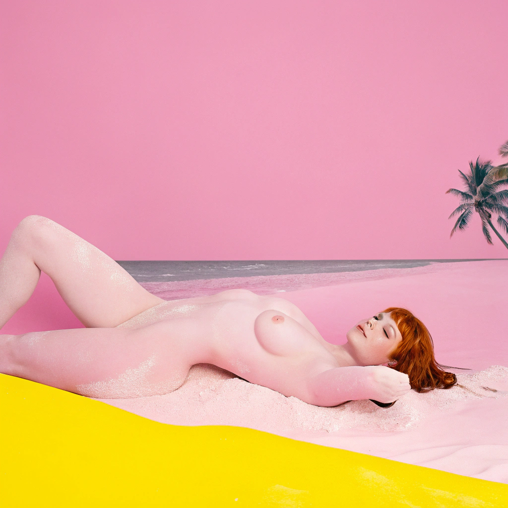 AI generated image by Red Panda AI: Naked red hair beautiful woman laying on the beach