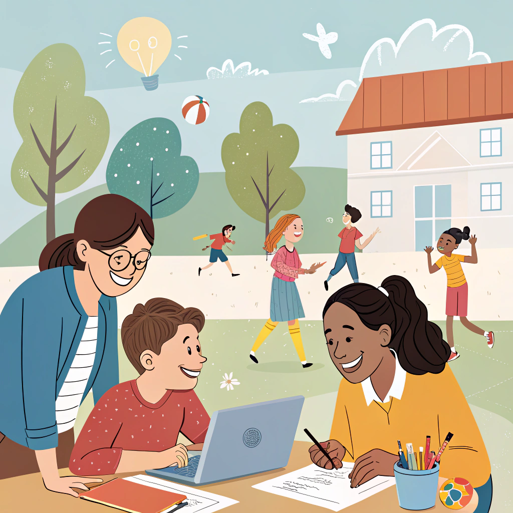 AI generated image by Red Panda AI: 
Please create an image on the topic of PERMA (Seligman). I would like to see a school that is run according to PERMA criteria and in which teachers teach according to PERMA.teach. well-being and performance
