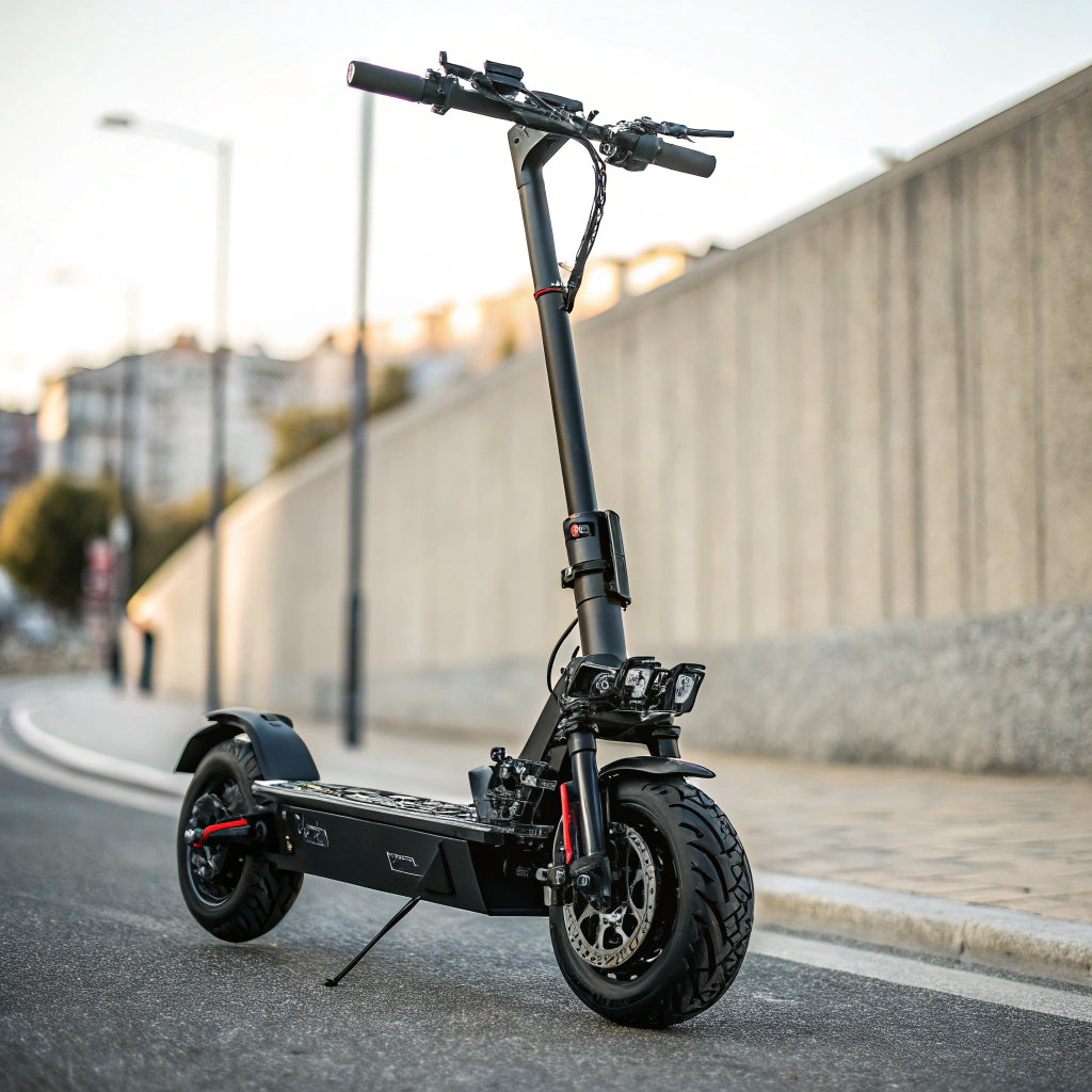 AI generated image by Red Panda AI: un patinete negro con antenas dualtron
