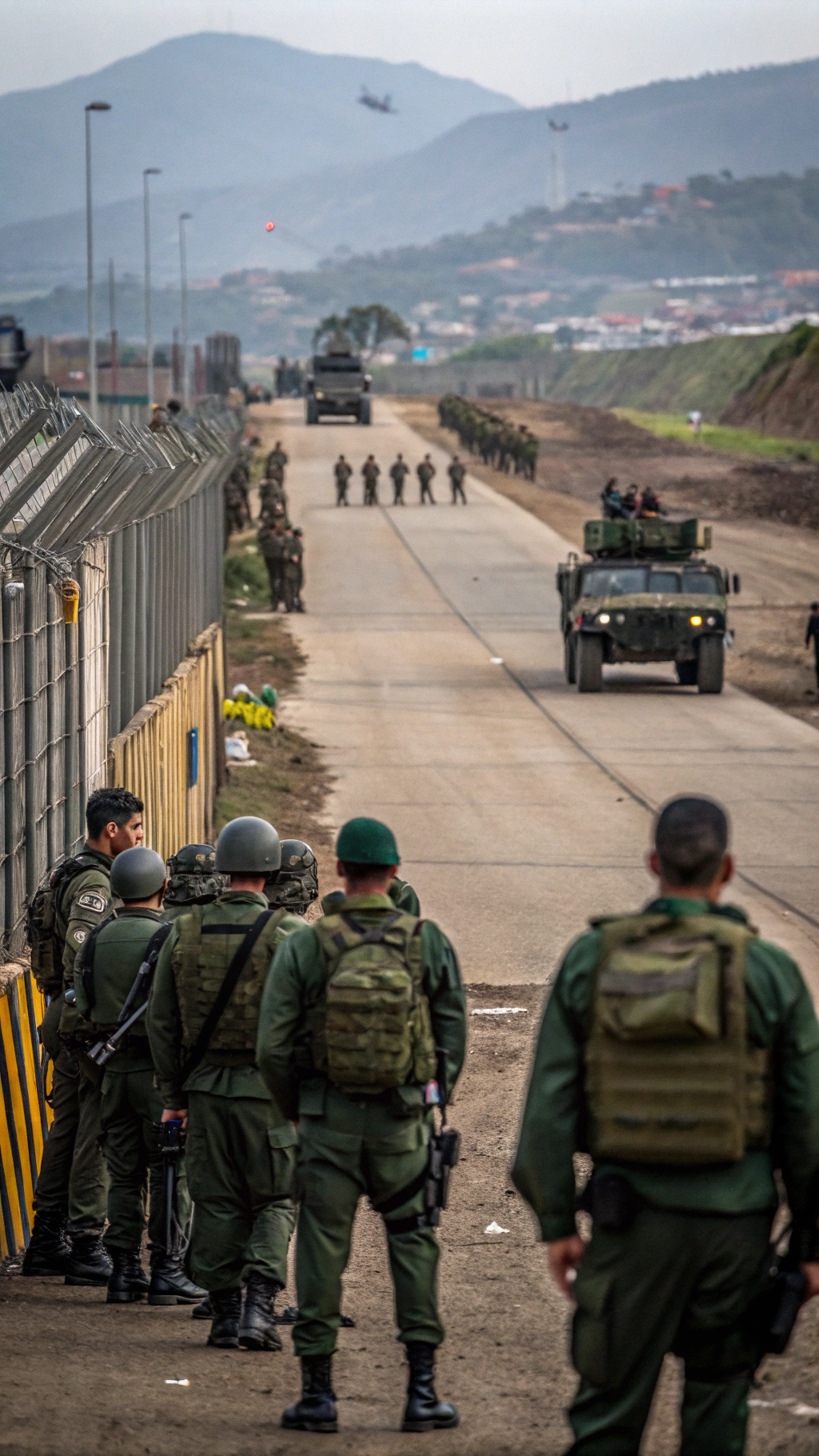 AI generated image by Red Panda AI: militar venezolano viendo como tropas de estados unidos regresan y huyen 