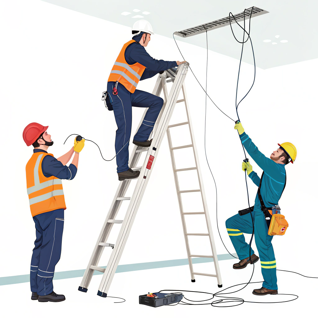 AI generated image by Red Panda AI: TRES TRABAJADORES EN UNA CONSTRUCCIÓN QUE REPRESENTEN RIESGOS LABORALES TIPICOS 