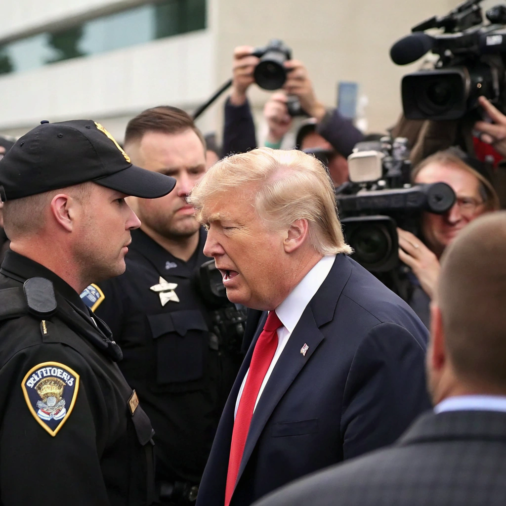AI generated image by Red Panda AI: Donald Trump arrested while giving a statement to reporters

