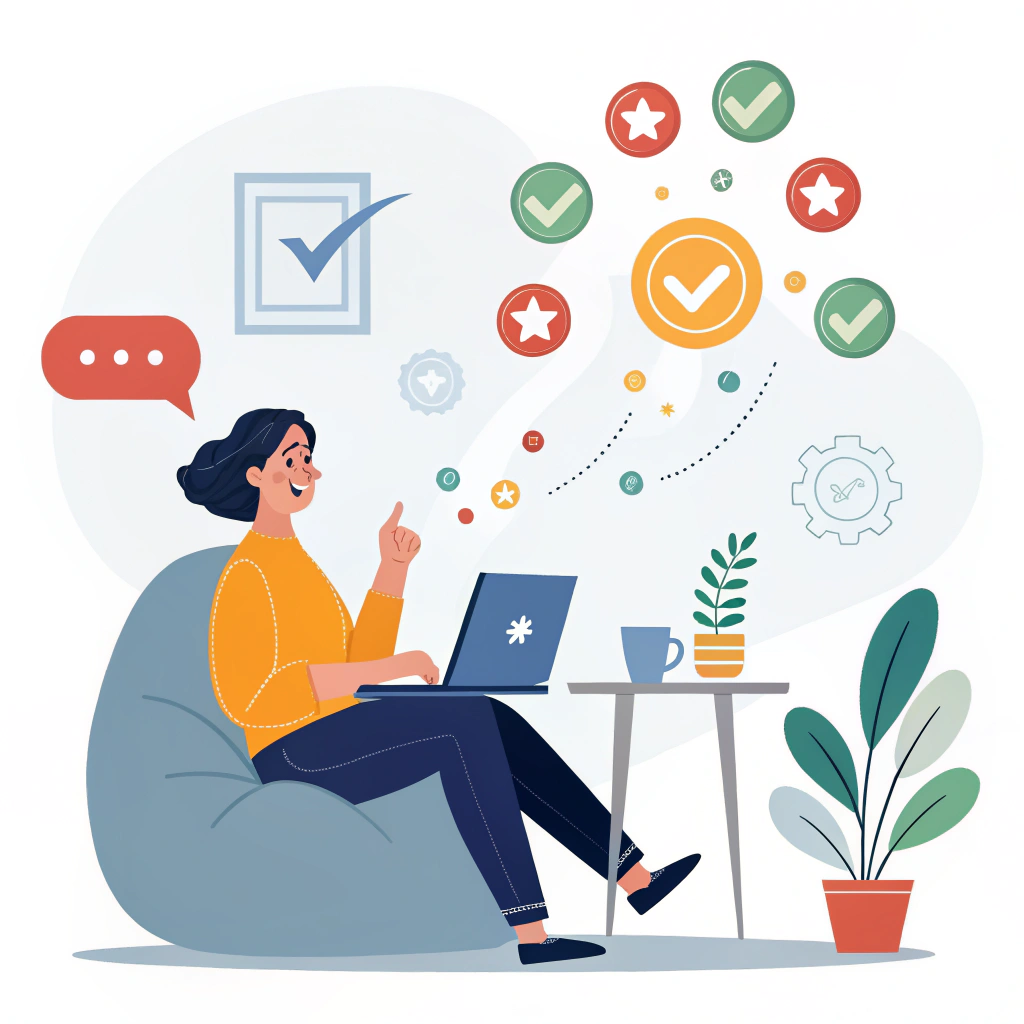 AI generated image by Red Panda AI: pessoa aprovando pagamento pelo laptop com icones saltando da tela