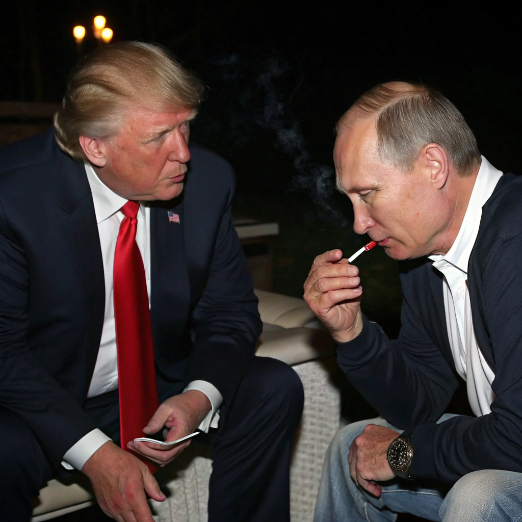 AI generated image by Red Panda AI: DONALD TRUMP FUMANDO MARIHUANA CON PUTIN
