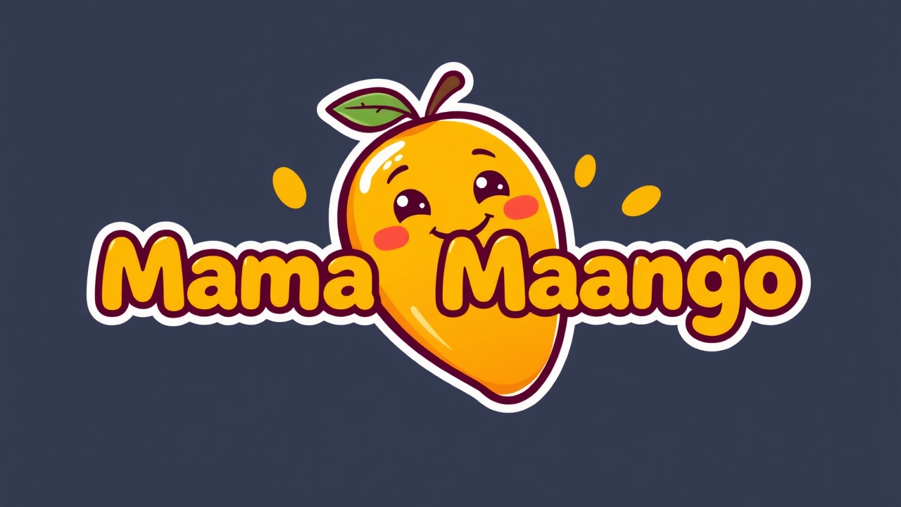 AI generated image by FLUX.1-schnell: vibrant and playful logo for youyube channel 'Mama Mango' featuring a friendly,cartoon-style mango character with big smile warm eyes